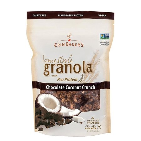 Erin Baker's Homestyle Granola, Chocolate Coconut Crunch, Vegan, Ancient Grains, Non-GMO, Pea Protein, Granola Cereal, 12 Ounce Bag