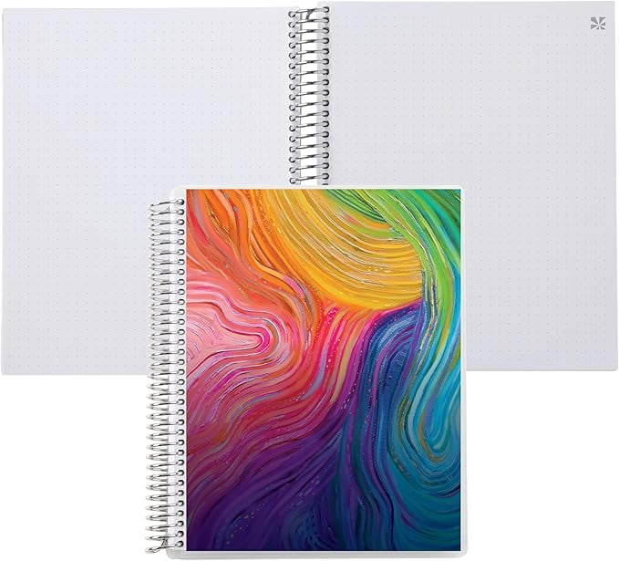 Erin Condren 7"x9" Dot Grid Platinum Spiral Notebook. Evolve Cover Design. 160 Dot Grid Pages, 5 mm, for Dot Journaling, Art, List-Making. 80 Lb. Text Weight Paper, Stickers Included