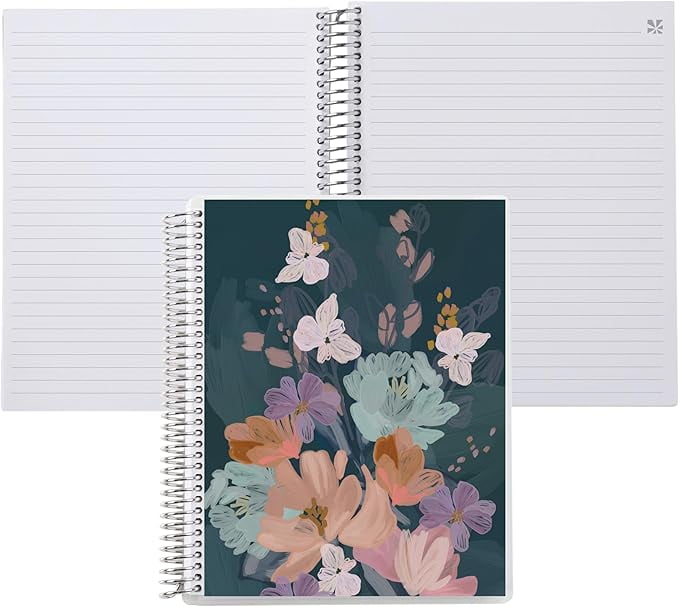 Erin Condren 7"x9" Lined Platinum Spiral Notebook. Bold Blooms Cover Design. 160 Lined Pages for Notes, Journaling, Writing. 80 Lb. Text Weight Paper, Stickers Included
