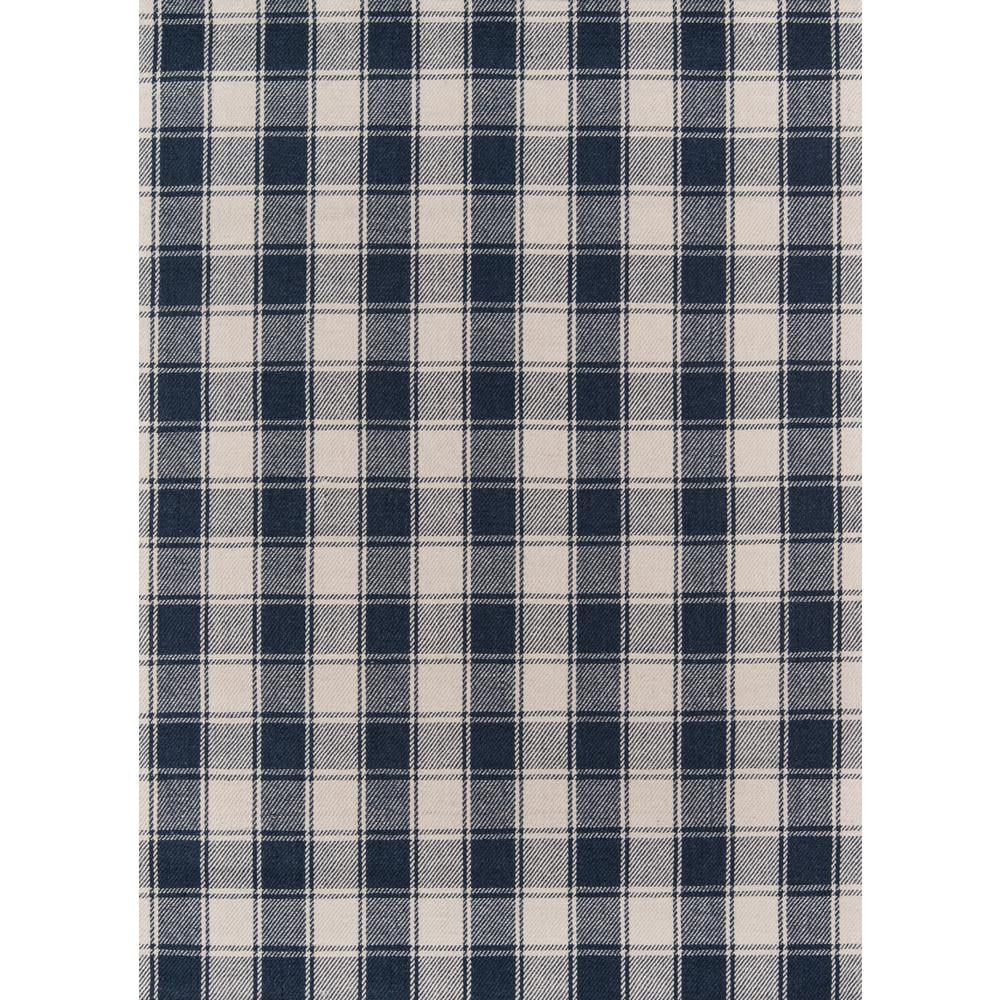 Navy and Ivory Wool Plaid Rectangular Area Rug