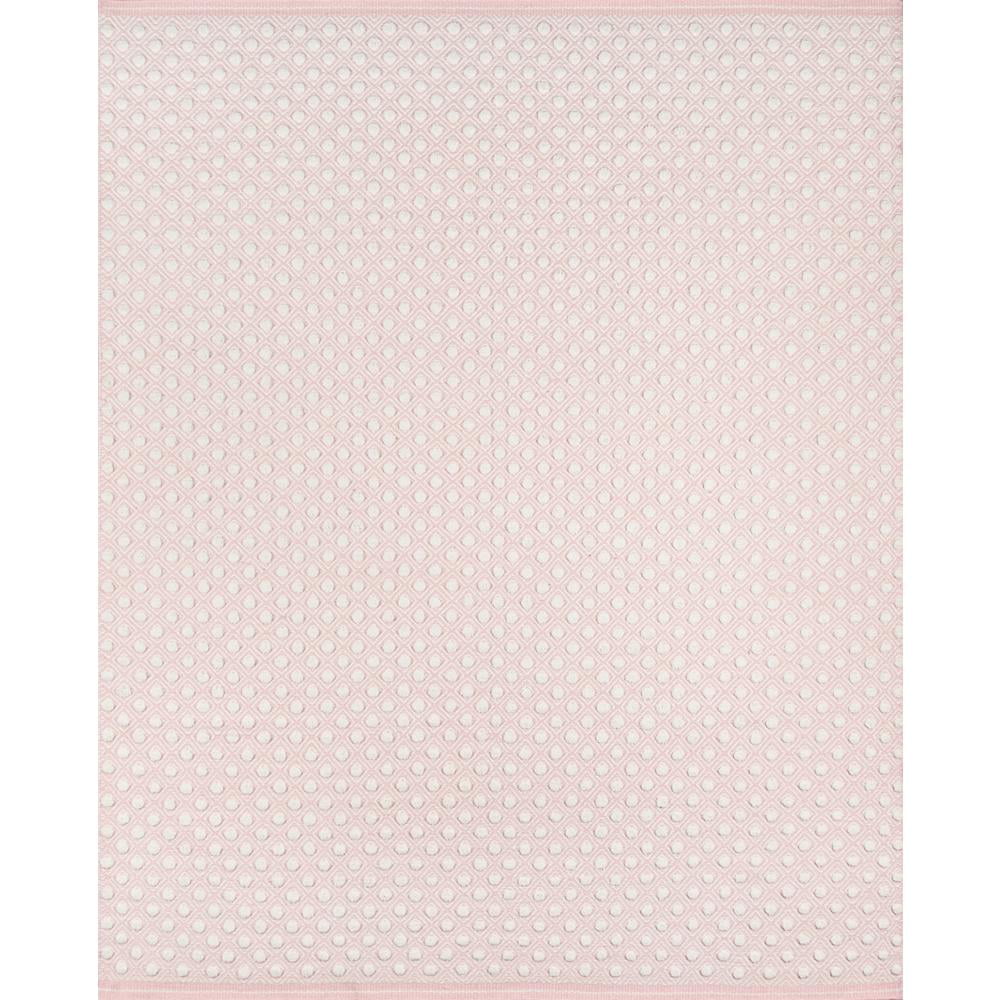 Handmade Pink Wool Geometric Flat Woven Rug, 5x8