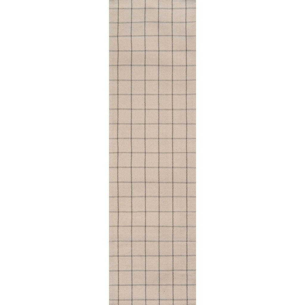 Ivory Handwoven Wool Plaid Runner Rug 2'3" x 8'