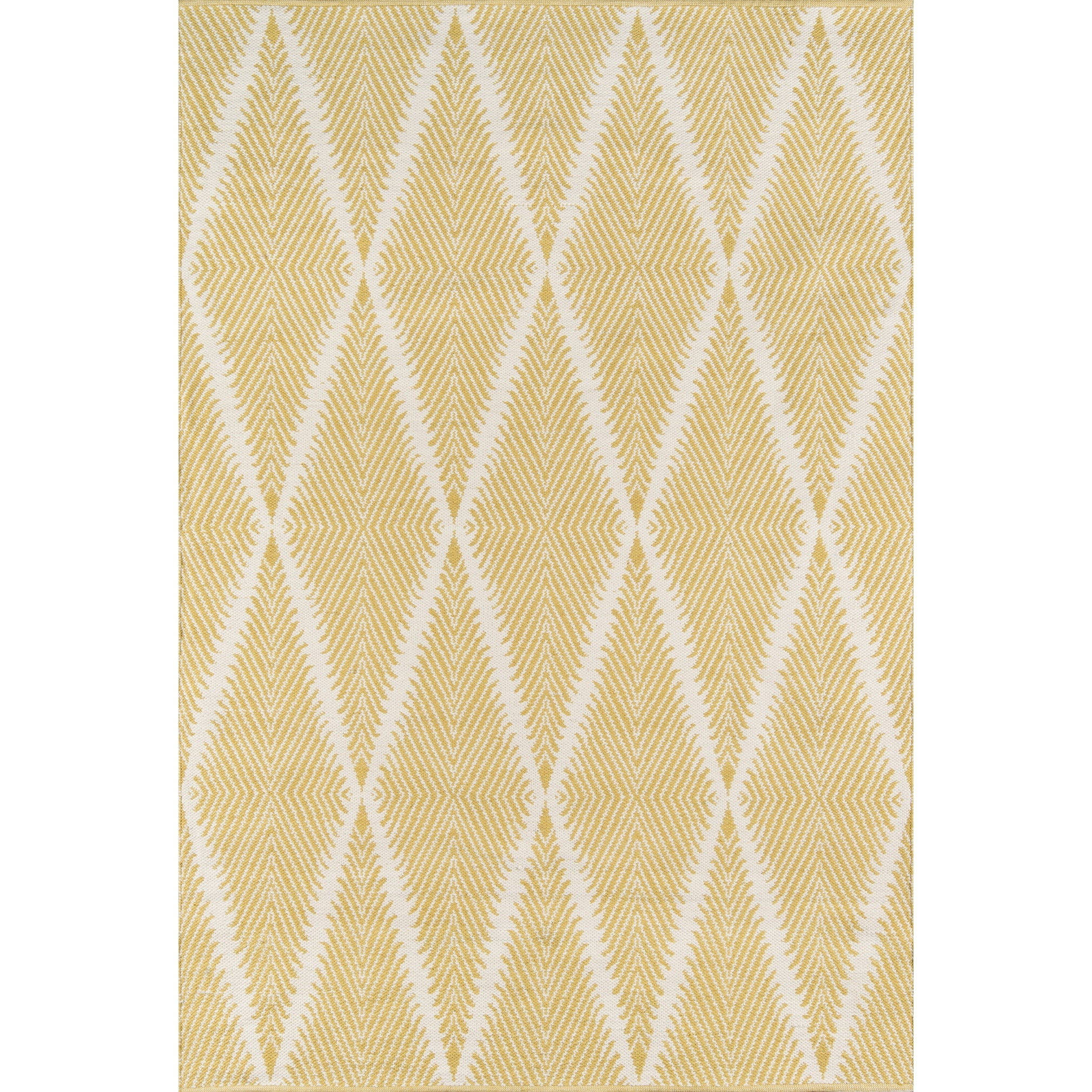 Citron and White Diamond Pattern Synthetic Rectangular Rug