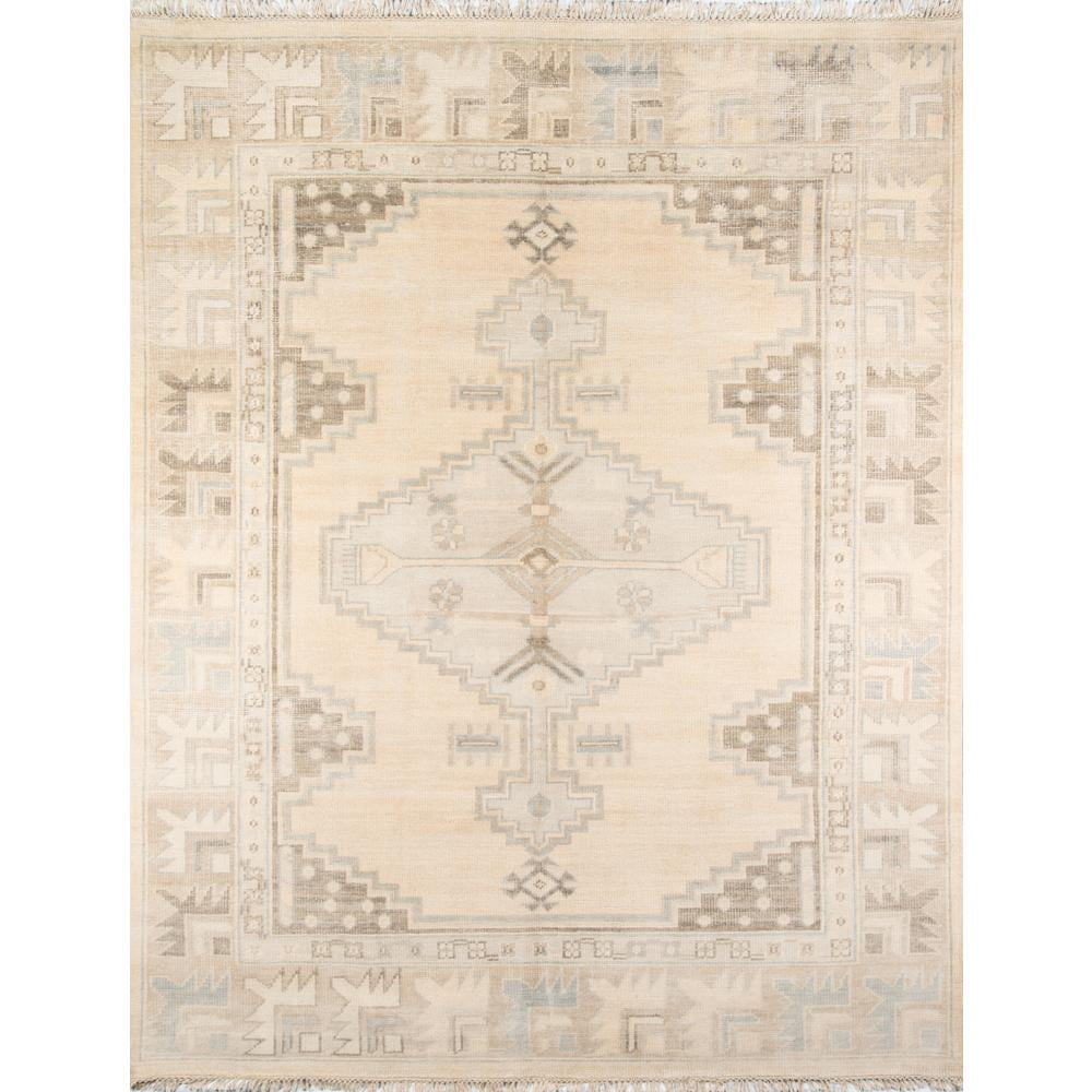 Beige and Gray Hand-Knotted Wool Area Rug 5'6" x 8'6"