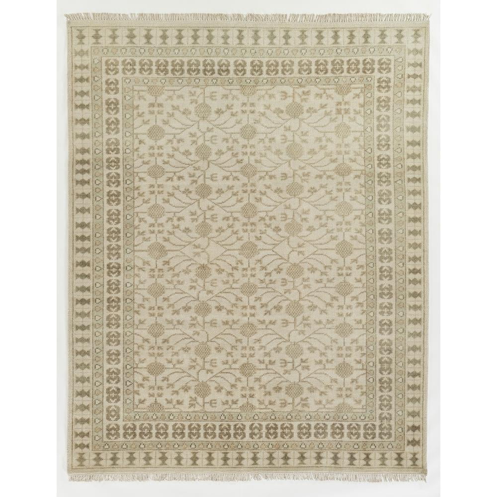 Beige Hand-Knotted Wool Traditional Rectangular Rug 5'6" x 8'6"