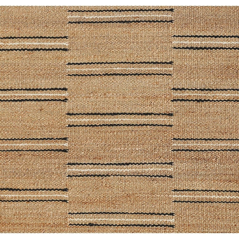 Handwoven Black and Natural Wool Chenille Stripe Rug 2' x 3'