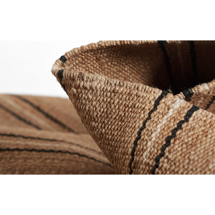 Natural Hand-Woven Jute Area Rug with Broken Stripe Pattern