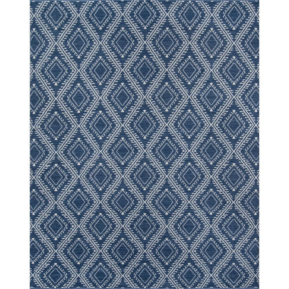 Navy Diamond Pattern Synthetic Flat Woven Rectangular Rug