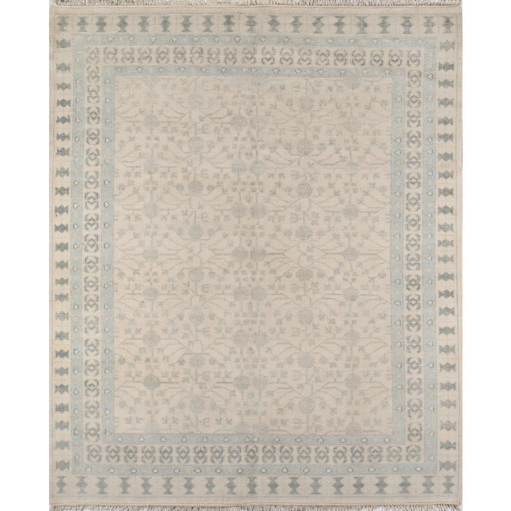 Ivory and Blue Wool Traditional Area Rug, 5'6" x 8'6"