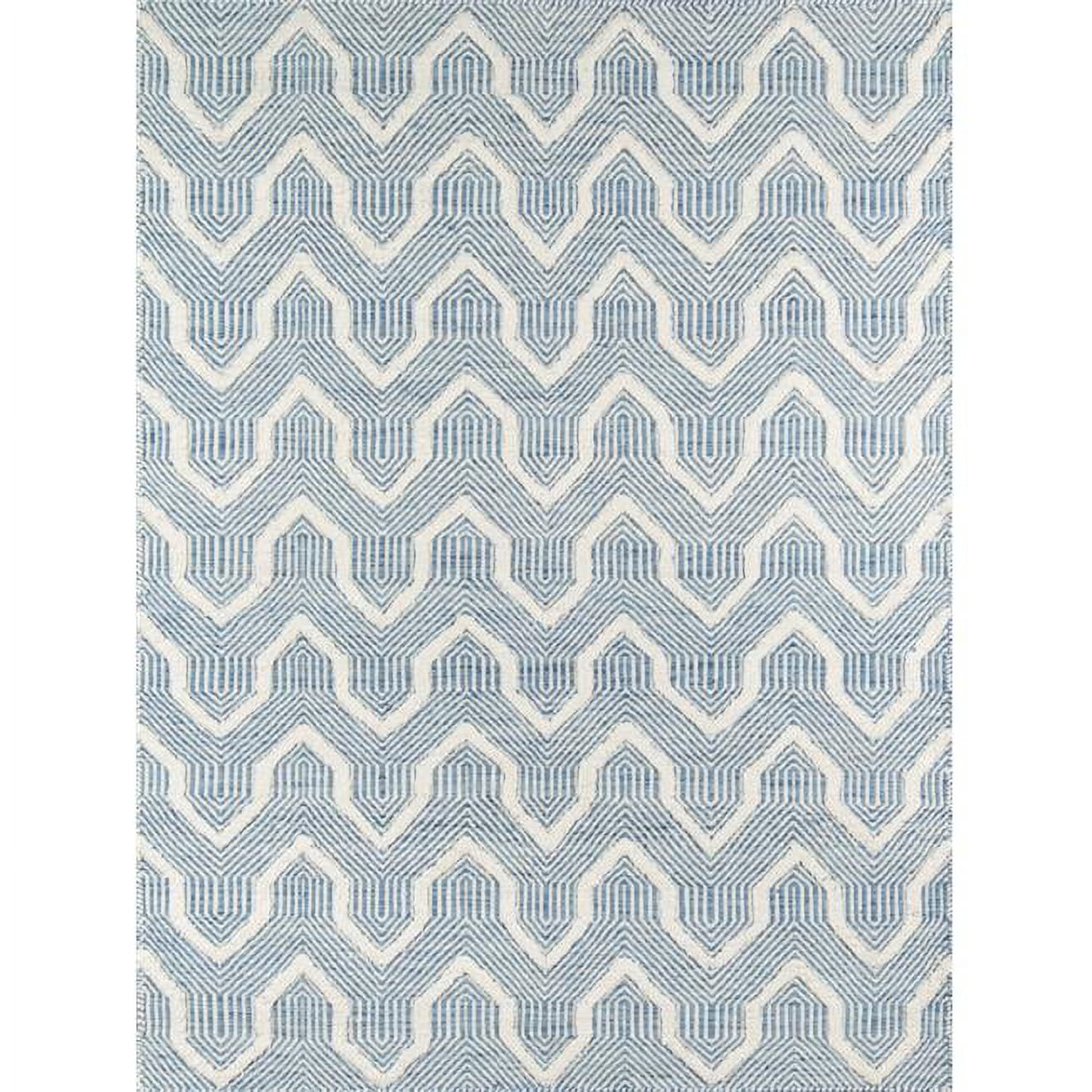 Skye Soft Blue Handwoven Geometric Wool Rug - 2' x 3'