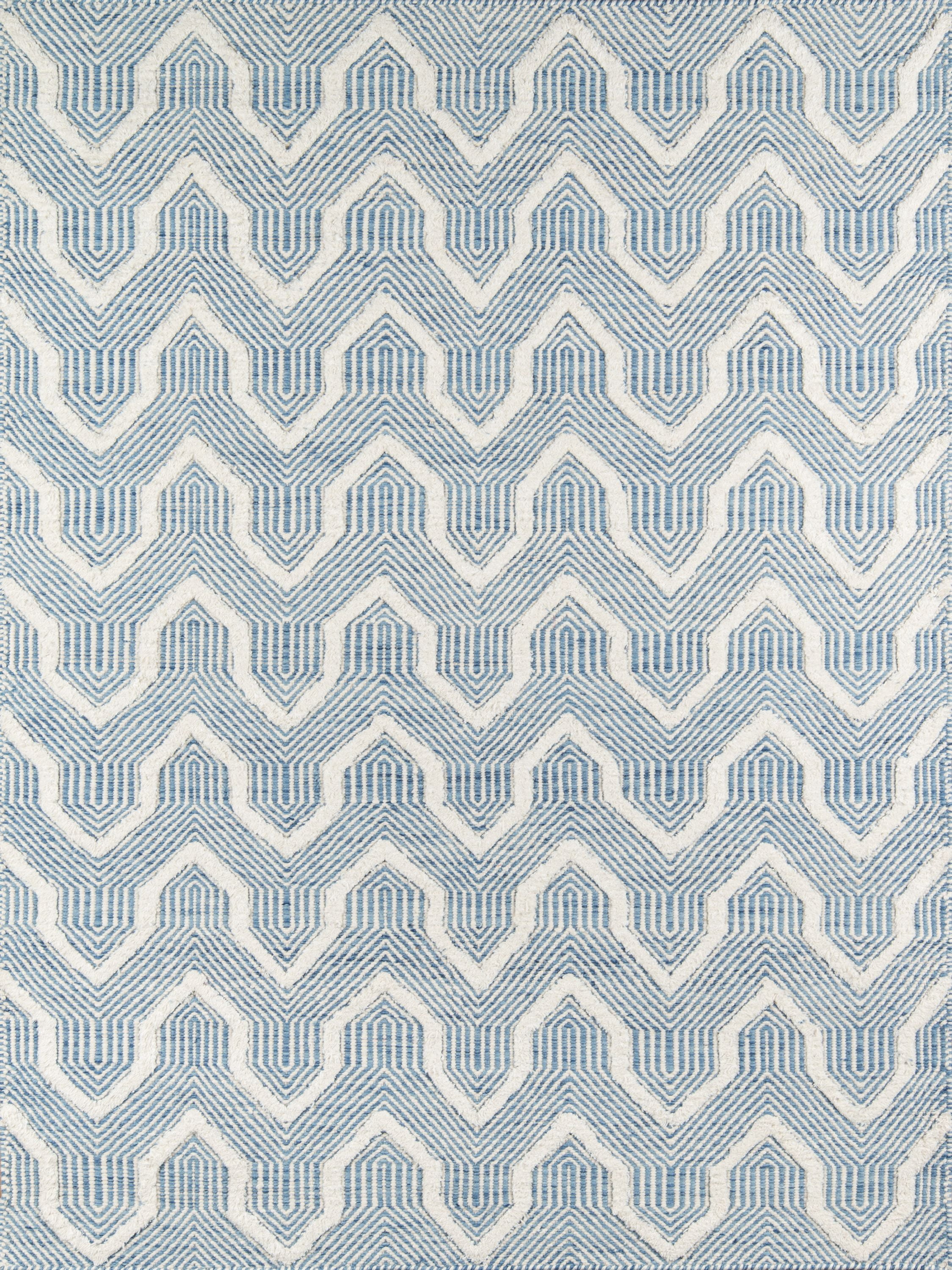 Langdon Blue and Ivory Geometric Wool Area Rug 5' x 8'