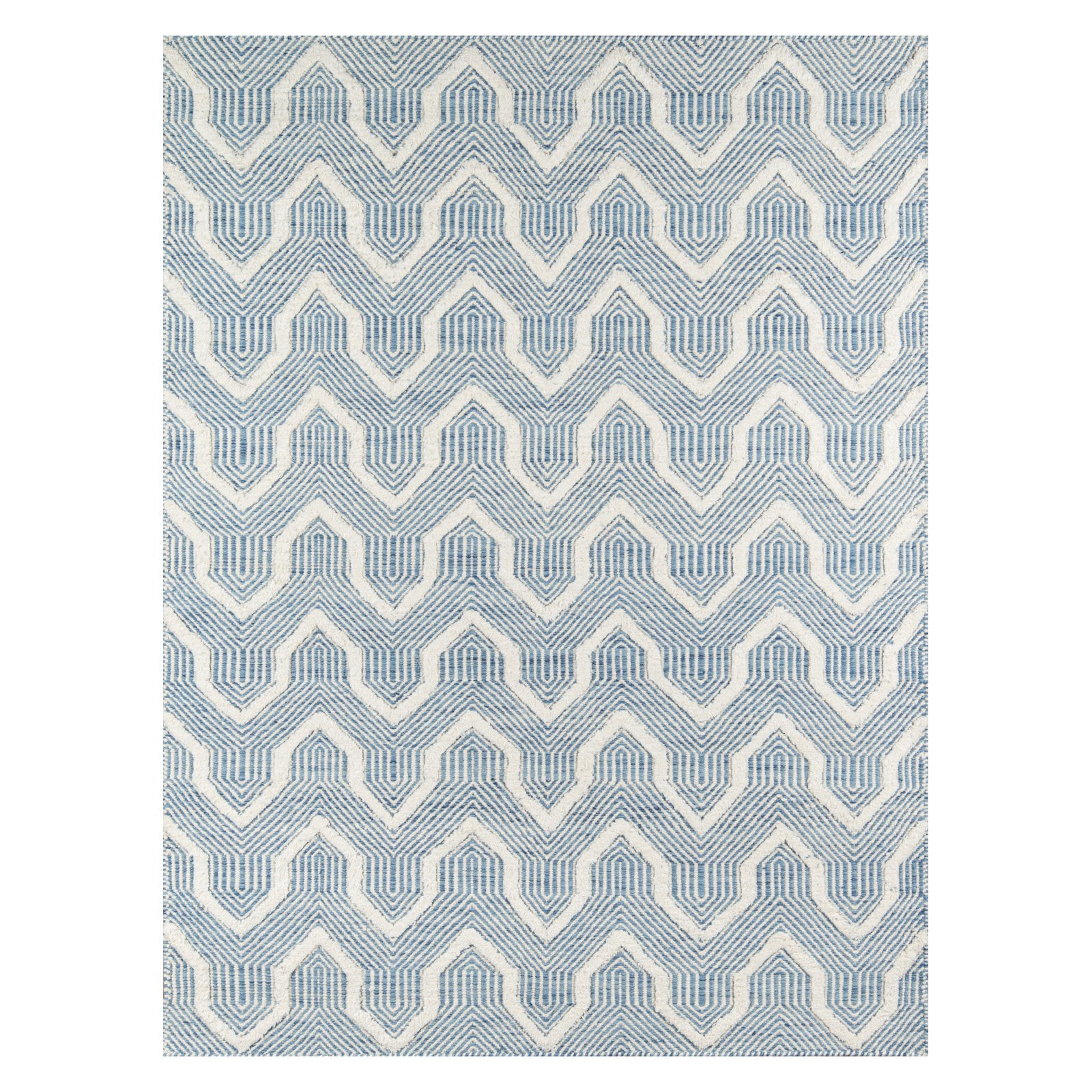 Hygge Charm Handwoven Wool Blue/Ivory Geometric Area Rug 7'6" x 9'6"