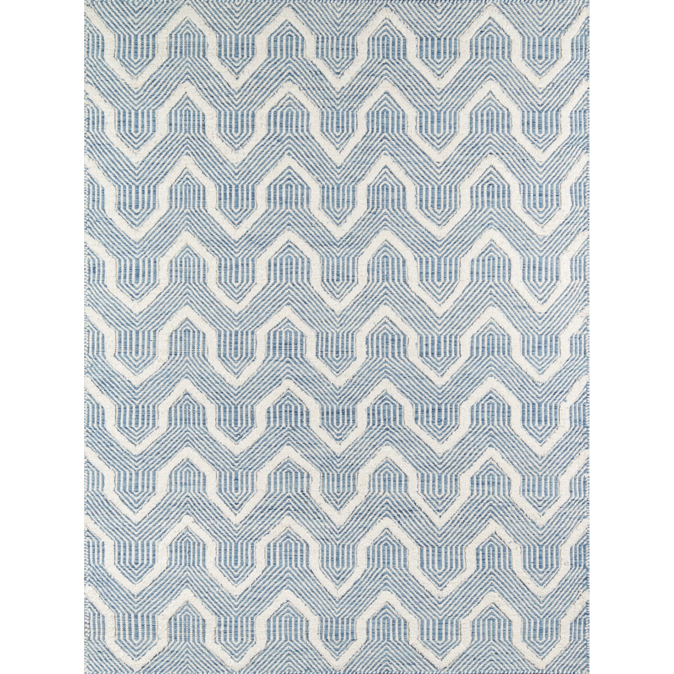 Hygge Charm Handwoven Wool Blue/Ivory Geometric Area Rug 7'6" x 9'6"