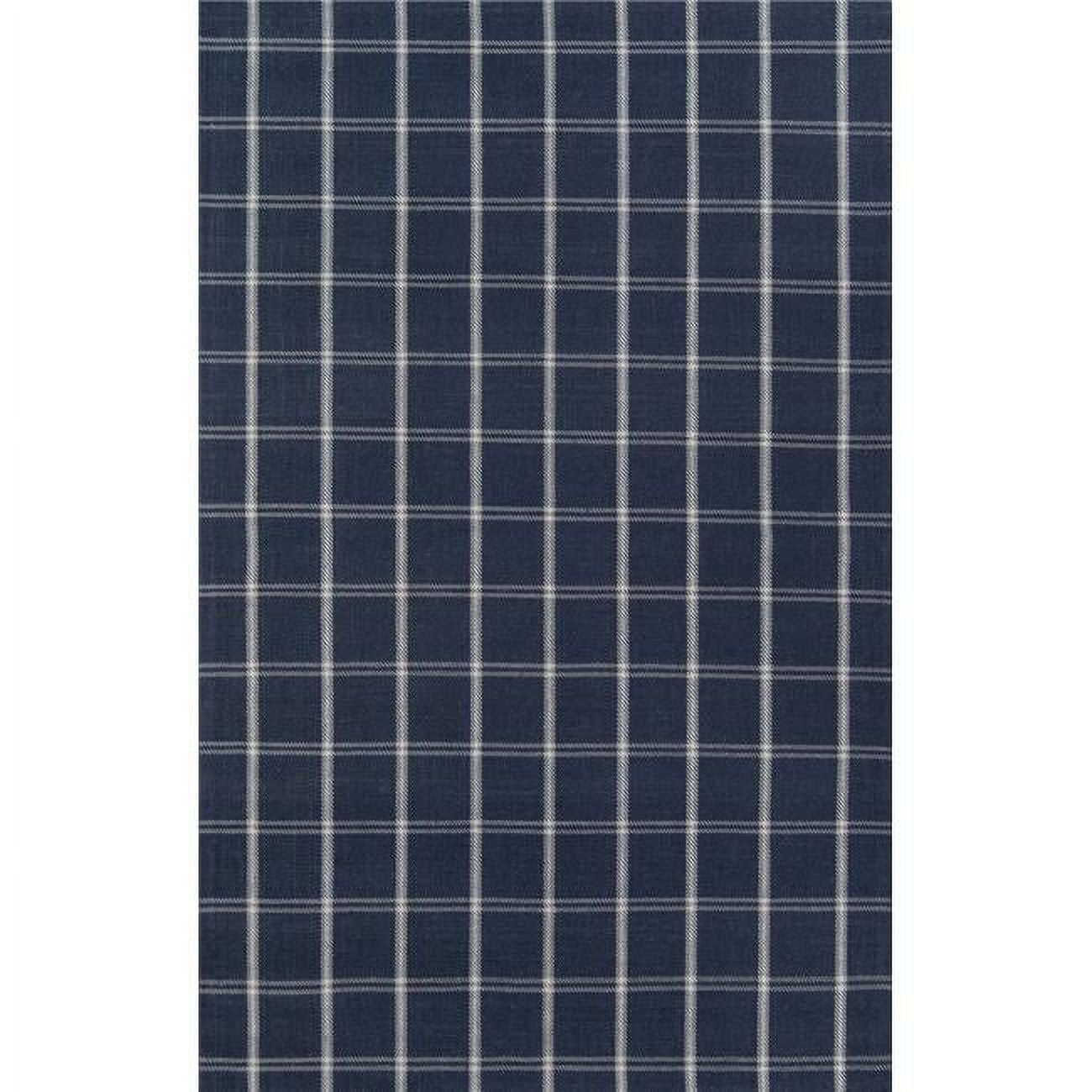 Navy and Ivory Wool Plaid Rectangular Area Rug 5' x 8'