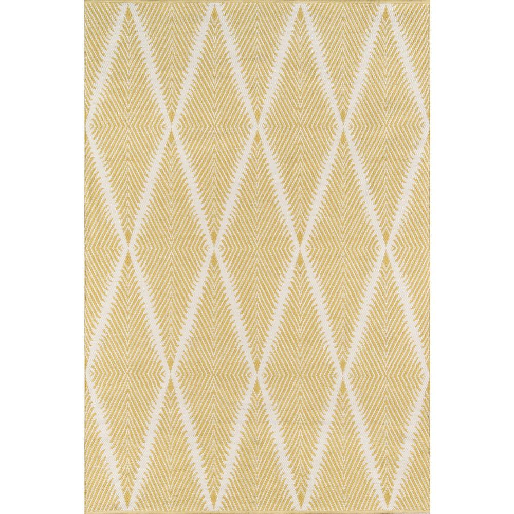 Citron and White Diamond Pattern Rectangular Synthetic Rug