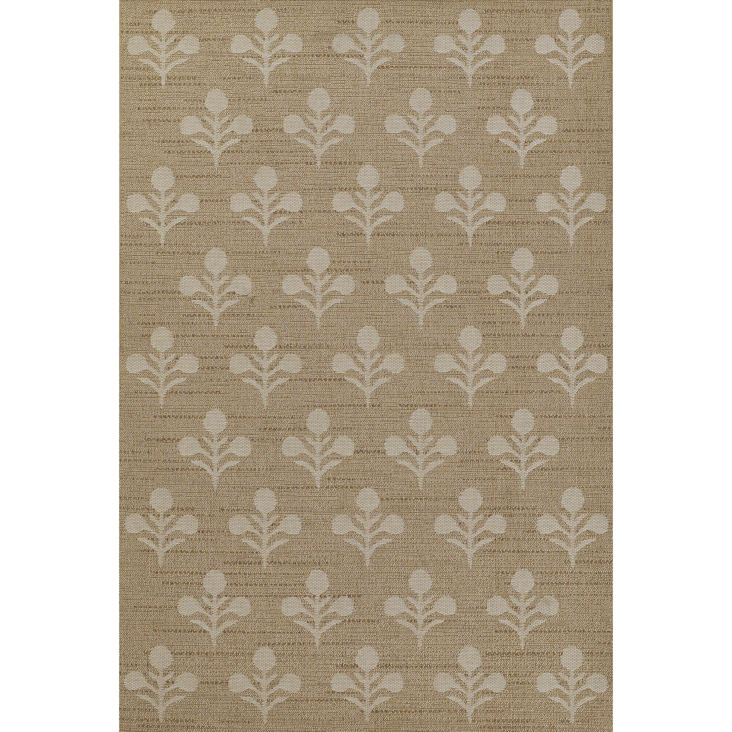 Beige Floral Diamond Pattern Indoor Outdoor Runner Rug