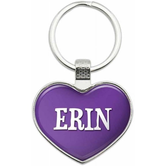 Erin - I Love Name Metal Heart Keychain Key Chain Ring, Purple