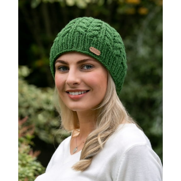 Erin Knitwear Adult Irish Wool Beanie- Green, One Size