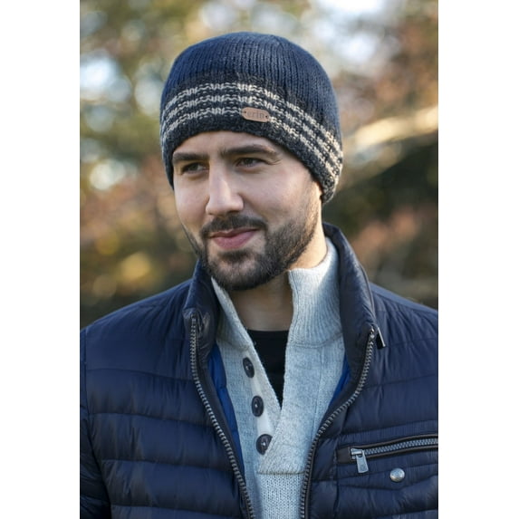 Erin Knitwear Blue Beanie Hat with Trim, One size