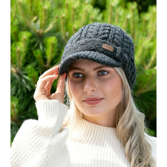 Erin Knitwear Traditional Cable Knit Wool Beanie, Dark Gray, One Size