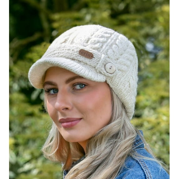 Erin Knitwear Irish Wool Peak Cap, Natural, One Size