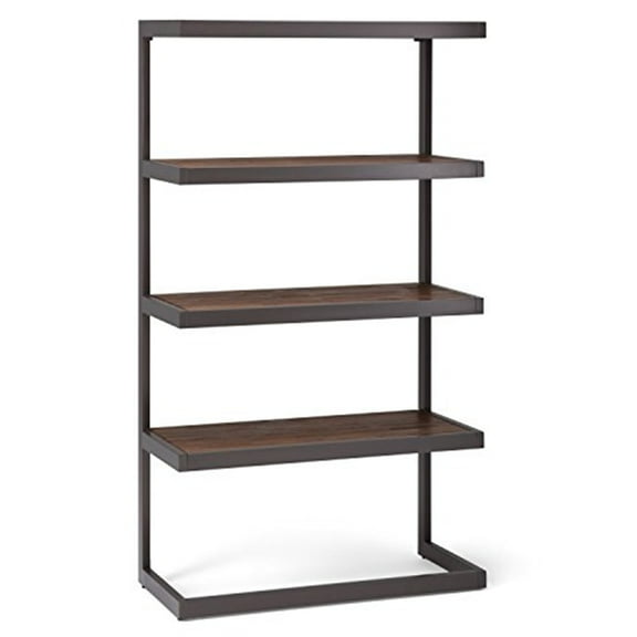 Erina SOLID ACACIA WOOD and Metal 66 inch x 36 inchRectangle Industrial Bookcase in Rustic Natural Aged Brown-Color:Rustic Natural Aged Brown,Material:Metal,Style:Modern Industrial