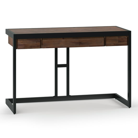 Simpli Home Erina SOLID ACACIA WOOD Modern Industrial 48 inch Wide Small Desk in Distressed Charcoal Brown