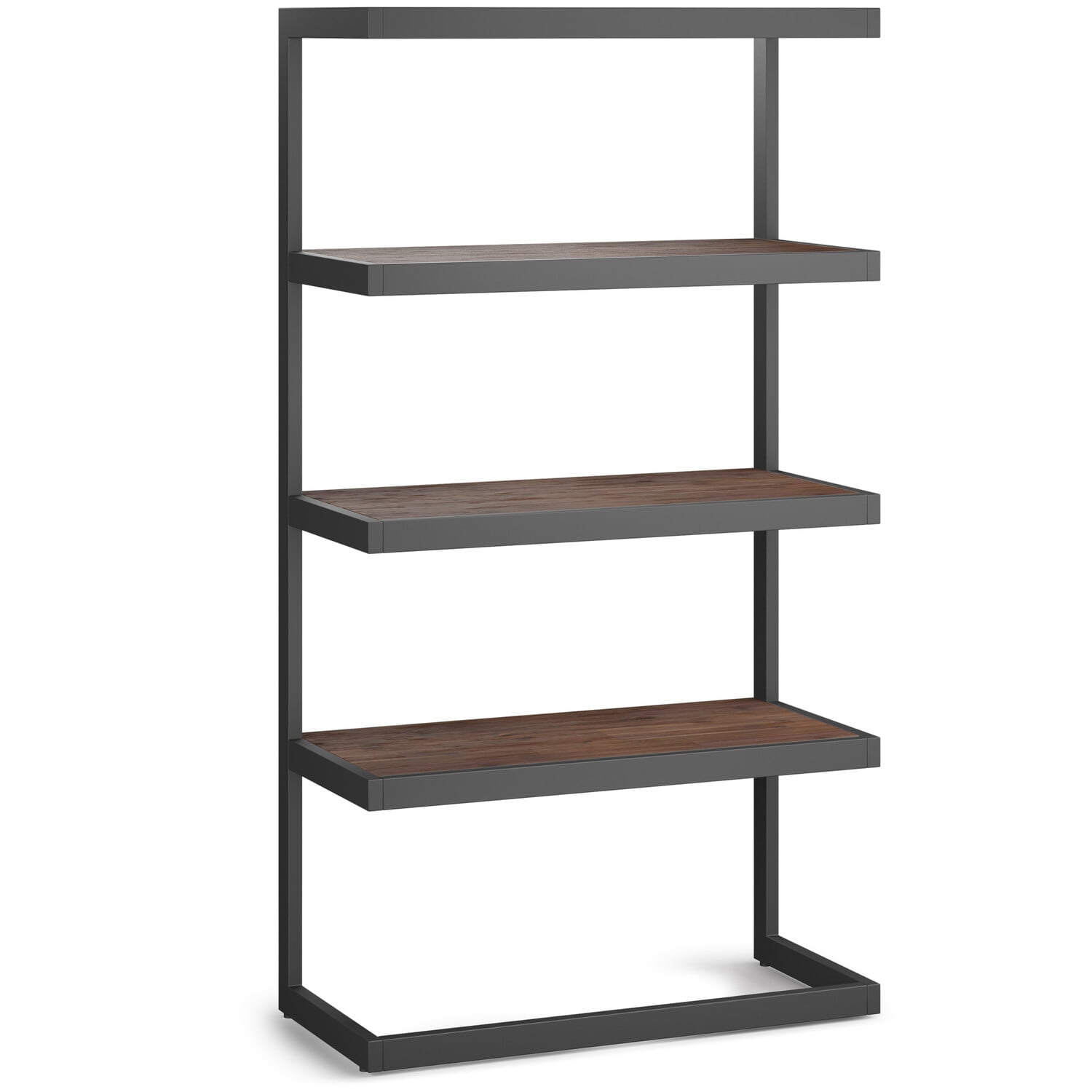 Erina Distressed Charcoal Brown Solid Wood and Metal 66" Bookcase