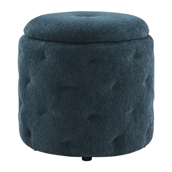 Erindale Round Storage Ottoman in Indigo Fabric