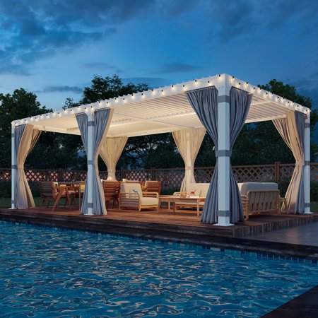 Erinnyees 10'20' Outdoor Hardtop Gazebo Pergola with Adjustable Aluminum Rainproof Roof, White