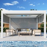 Erinnyees 12.9' x 9.6' x 7.9' White Aluminum and Steel Pergola, Rainproof Louvered Roof