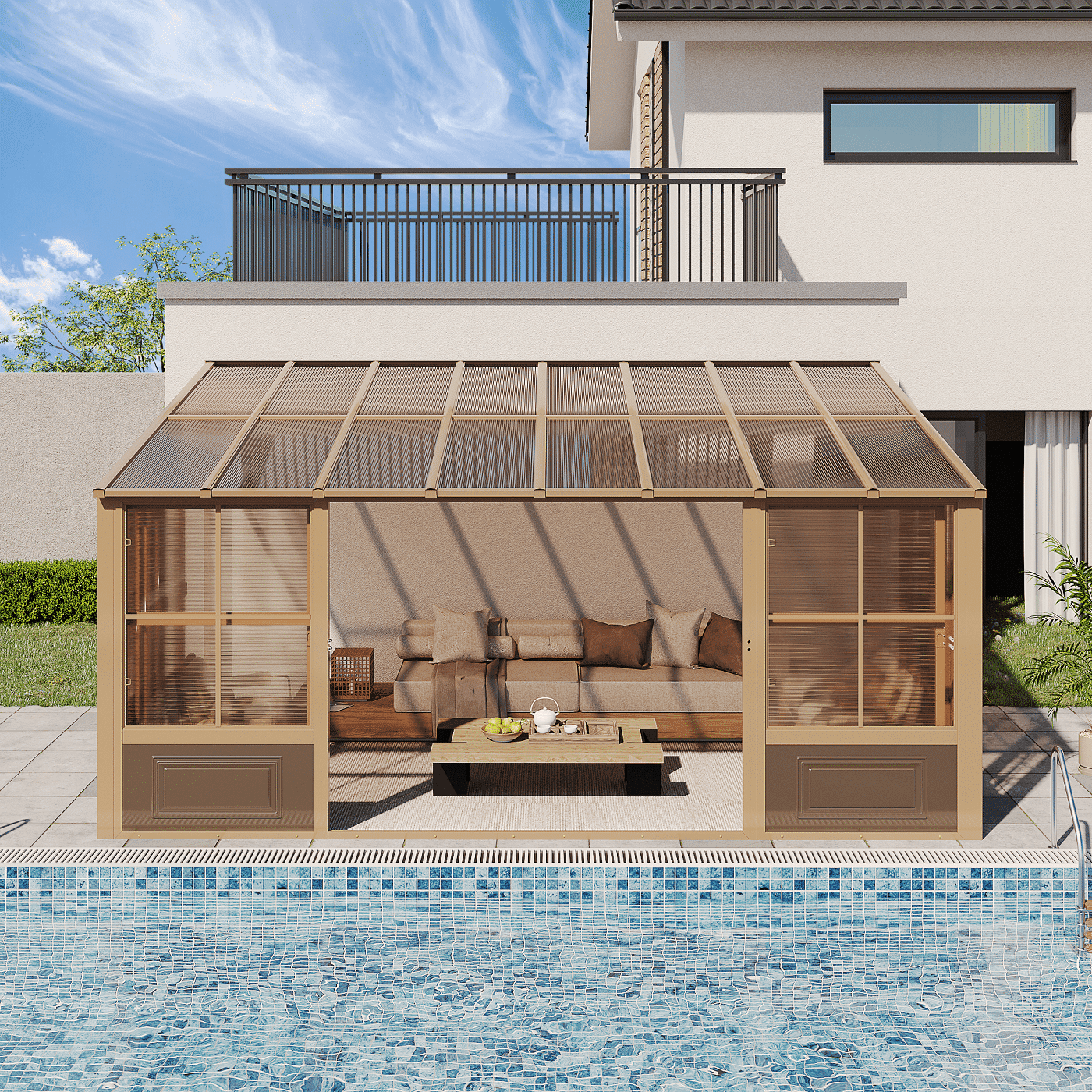 Erinnyees 10ft x 16ft Wall Mounted Gazebo, AllSeason Aluminum Patio Gazebo with Side Door