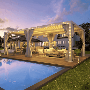 Erinnyees 12'20' Outdoor Louvered Pergola with Adjustable Aluminum Rainproof Roof, White