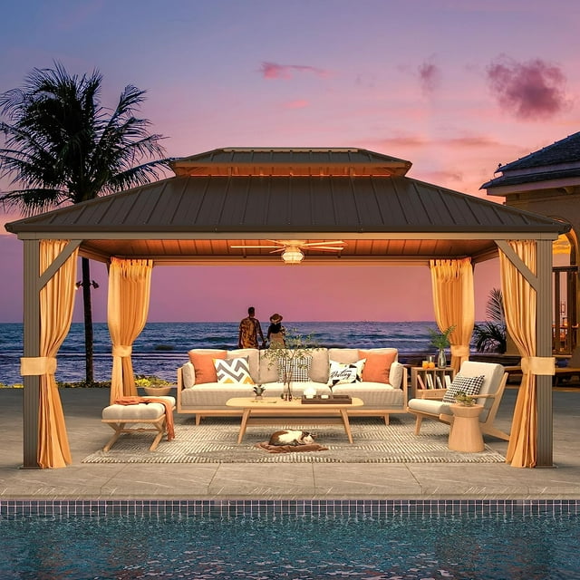 Erinnyees 12' x 16' Gazebo, Hardtop Gazebo with Galvanized Steel Roof, Double Roof Gazebo with