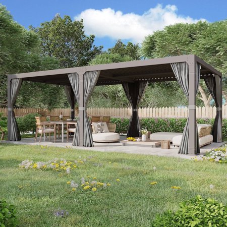 Erinnyees 12' x 24' Outdoor Louvered Pergola with Adjustable Aluminum Rainproof Roof, Black