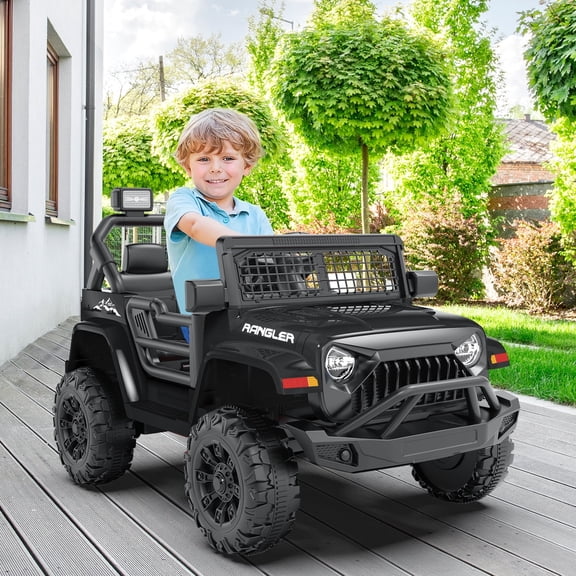 Erinnyees 12V Ride on Jeep Car, Kids Electric Vehicles with Remote Control, Safety Belt, Battery Powered, Music and Lights-Black