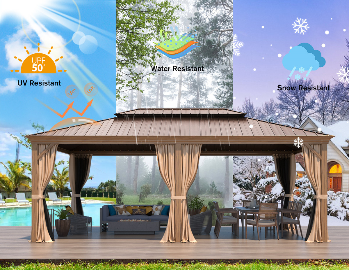 Erinnyees 14'x20' Hardtop Wood Coated Gazebo, Steel Double Roof ...