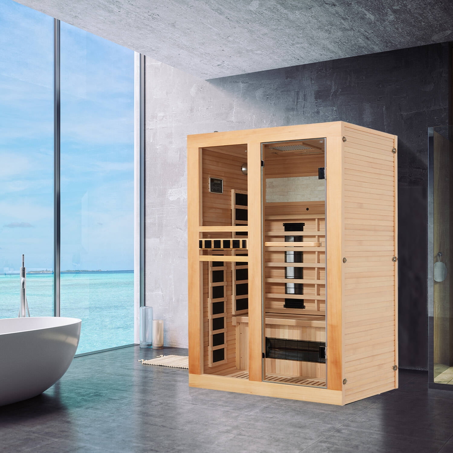 Erinnyees 2 Person Infrared Sauna, Indoor Dry Sauna, Full Spectrum Home Sauna, 15 Minutes Pre-Warm up, with 7 Color Light Belt, 110V