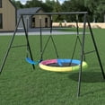 thumbnail image 1 of Erinnyees 2 Seats Swing Sets for Backyard, 1 Saucer Swing, 1 Belt Swing, Heavy Duty Outdoor Playset for Kids, Holds Over 500lbs, 1 of 9