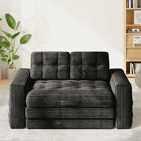 Erinnyees 2-in-1 Sleeper Sofa, No Assembly Corduroy Loveseat, Converts to Bed with Deep Seat & 2 Included Pillows