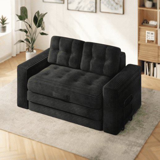 Erinnyees 2-in-1 Sleeper Sofa, No Assembly Corduroy Loveseat, Converts to Bed with Deep Seat & 2 Included Pillows