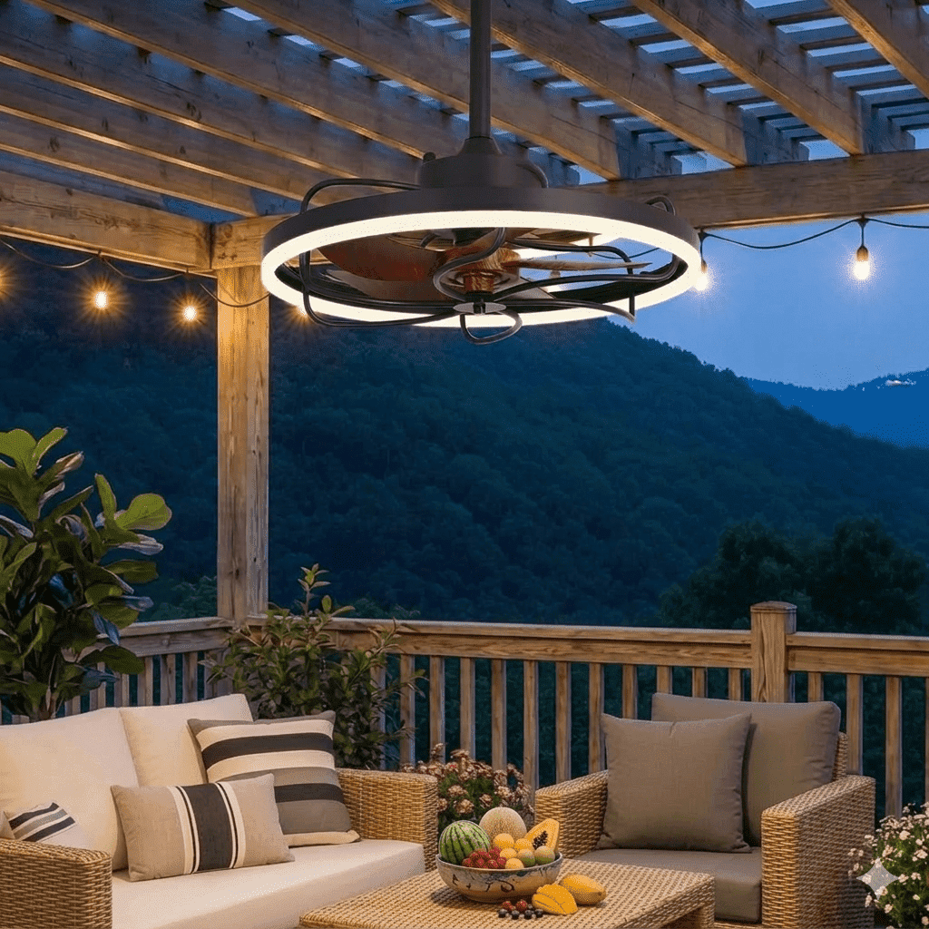 Erinnyees 20" Outdoor Ceiling Fan with Light and Remote Control,Waterproof Gazebo Fan,6 Speeds,3CcT Dimmable LED for Patio,Porch,Pergola,Black