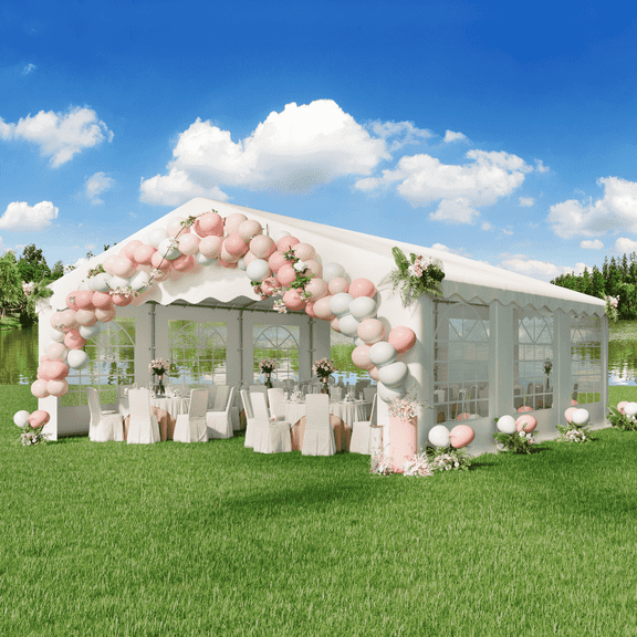 Erinnyees 20x20 ft Party Tent, Large Outdoor Heavy Duty Party Wedding Tent with Removable Sidewalls & 2 Roll-Up Doors,White