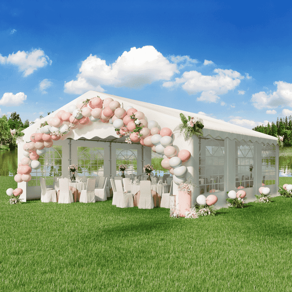 Erinnyees 20x20 ft Party Tent, Large Outdoor Heavy Duty Party Wedding Tent with Removable Sidewalls & 2 Roll-Up Doors,White