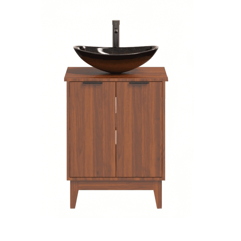 Erinnyees 24" Bathroom Vanity with Sink Combo Set, Rustic Bathroom Cabinet with 2 Doors, Standing Pedestal Cabinet with Gold Boat Vessel Sink