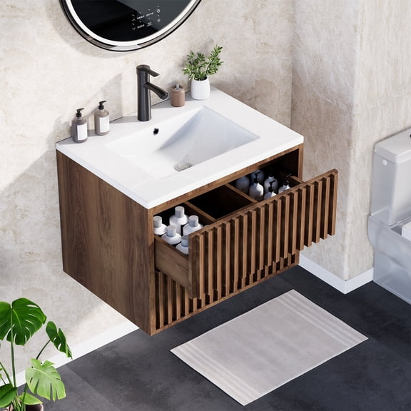Erinnyees 24-Inch Floating Bathroom Vanity with Sink Combo, Wall-Mounted Cabinet with 2 Fluted Drawers & Silent Slides, Includes Faucet & Adjustable Hardware