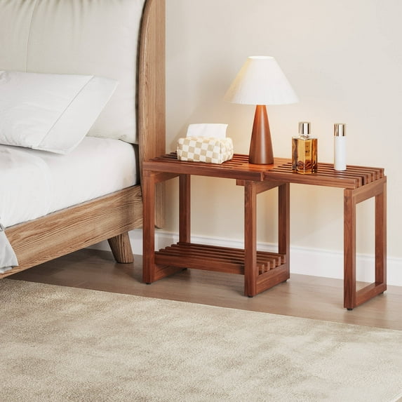 Erinnyees 29" Adjustable Shower Bench, Waterproof with Storage Shelf for Seniors, Teak