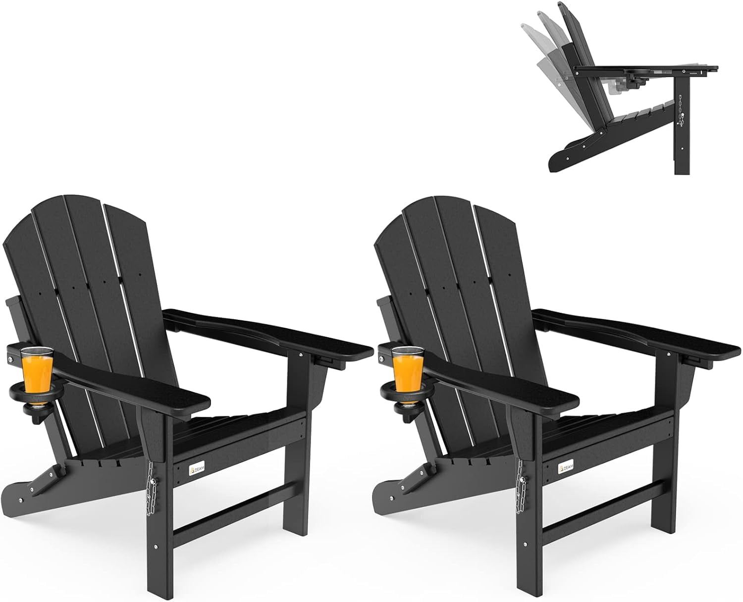 Erinnyees 3-Level Adjustable Adirondack Chair Set of 2, Wooden Textured, HDPE All-Weather Folding Fire Pit Chair with Cup Holder, Outdoor Chair for Beach Deck Patio Garden Backyard Campfire