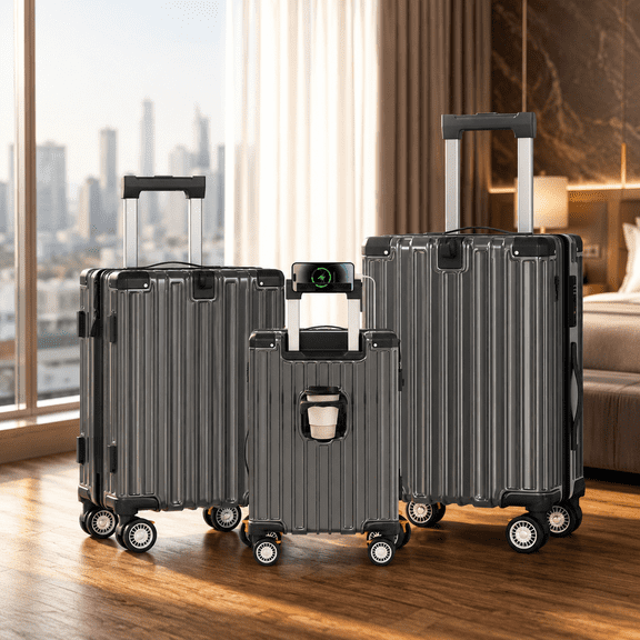 Erinnyees 3-Pc Lightweight Hardshell Luggage Set w/ Spinner Wheels & Expandable Design, Dark Gray