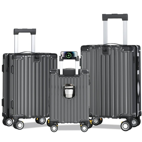Erinnyees 3-Pc Lightweight Hardshell Luggage Set w/ Spinner Wheels & Expandable Design, Dark Gray
